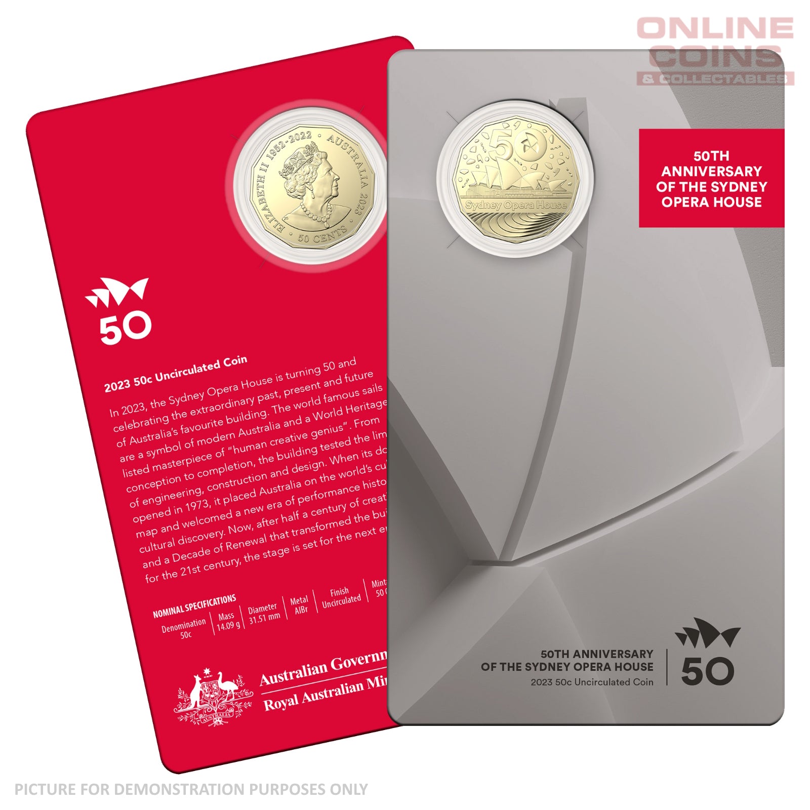 2023 50c AlBr Uncirculated Carded Coin - 50th Anniversary of the Sydney Opera House
